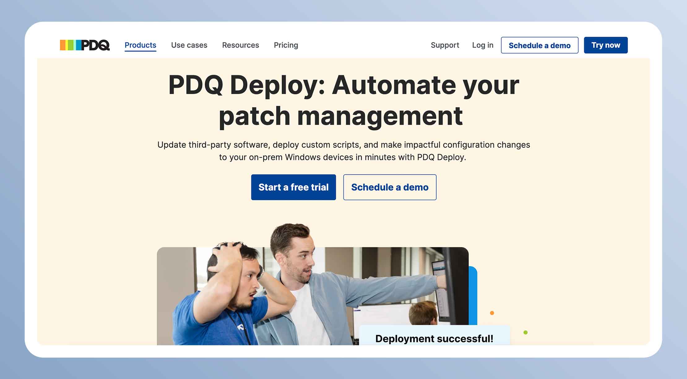 An illustration depicting a laptop with a rocket launching in front of it, surrounded by software deployment icons.