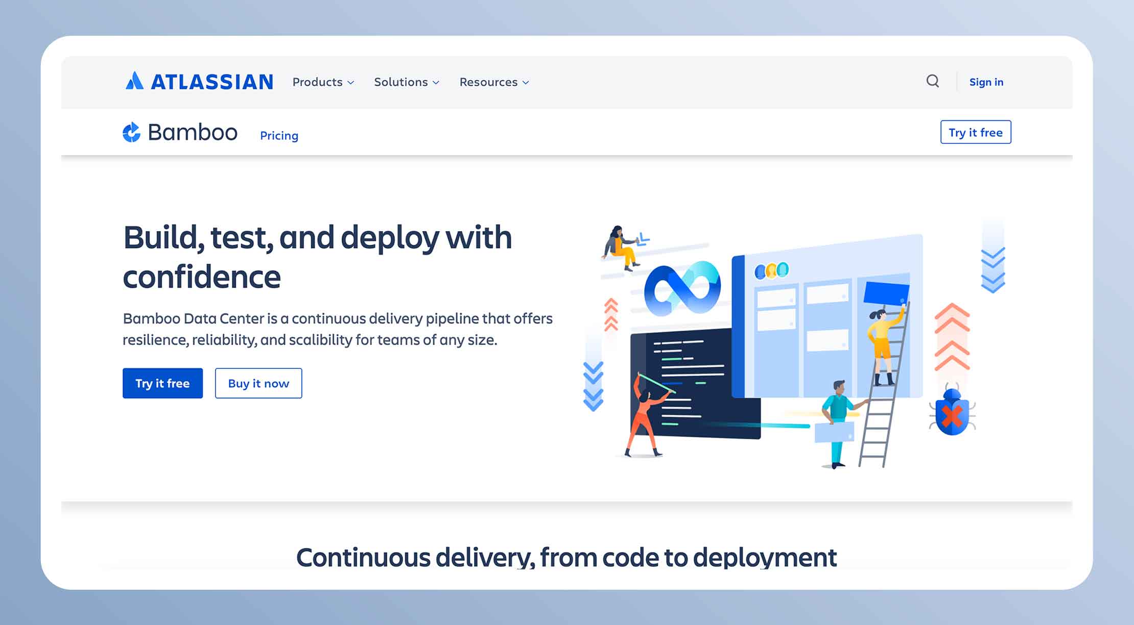 An illustration depicting a laptop with a rocket launching in front of it, surrounded by software deployment icons.