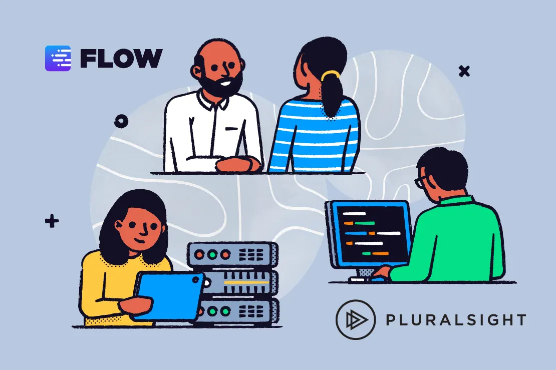 Four developers working on the software development workflow