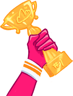 hand clutching a first place trophy